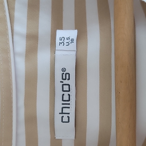 Chico's No Iron Embroidred Scalloped Hem Striped Button Down Shirt Size XL/18 - Picture 5 of 7